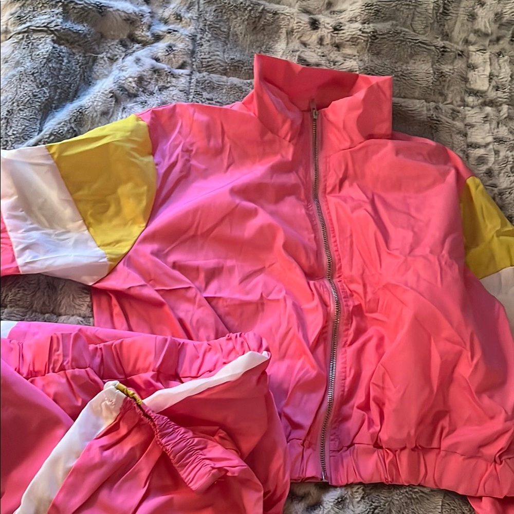 Pink and Yellow Track Jacket and Pants Set